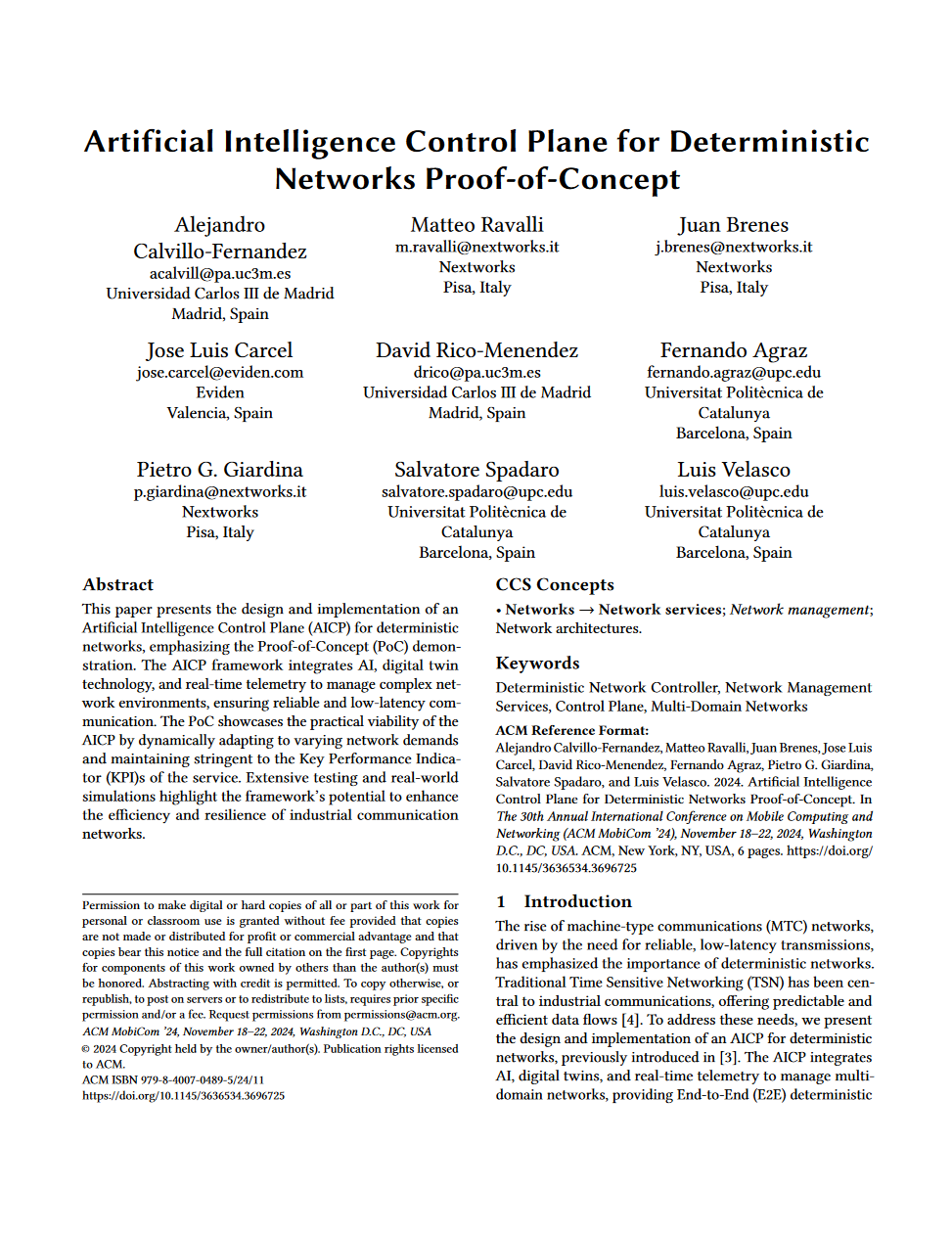 AI Control Plane for Deterministic Networks